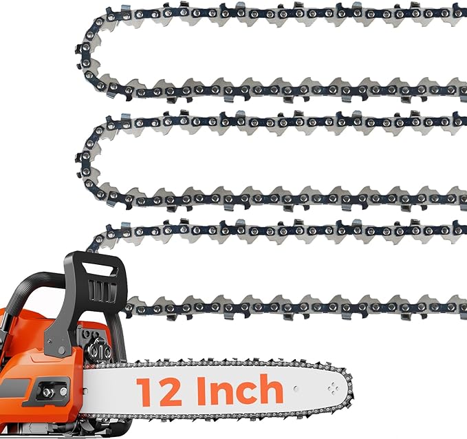 12 Inch Chainsaw Chain 1/4 Pitch .043" Gauge 64 Drive Links Semi-Chisel Chain Saw Chains for Husqvarna, Poulan, Craftsman, Greenworks and More Chainsaw Brands(3 Packs)(40T-6)