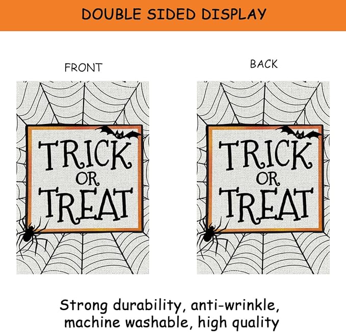 HTBIG Halloween Garden Flag Decor, Trick OR Treat Garden Flag, Yard Flags for Outside 12x18 inch, For Halloween Holiday Yard Outdoor Decorate