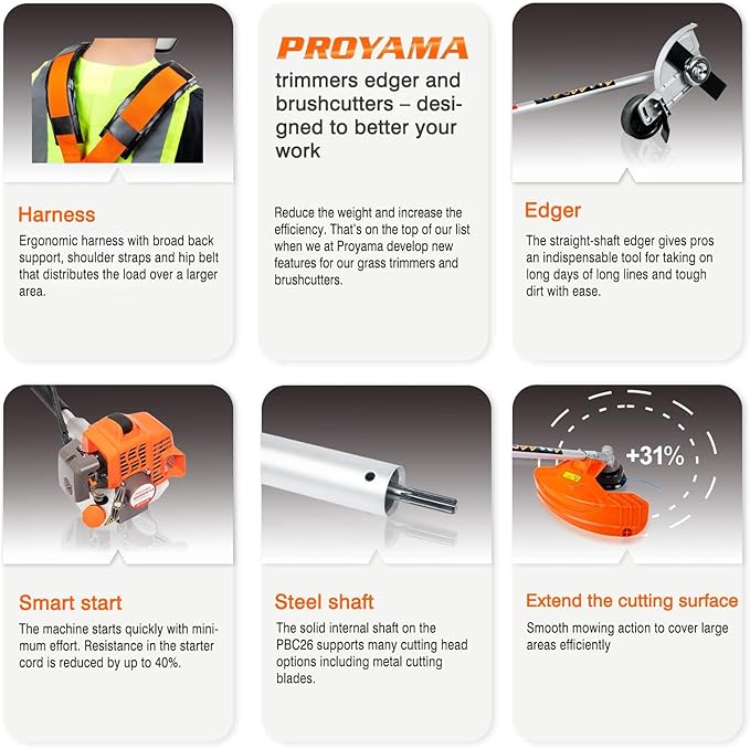 PROYAMA 26cc Weed Eater/Wacker Gas Powered, 2-Cycle Gas String Trimmer/Edger, 3 in 1 Brush Cutter with 17’’ Cutting Path, Grass Trimmer Light Weight