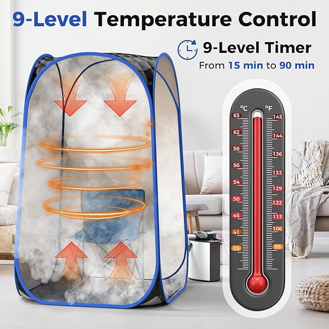 Giantex Portable Sauna, Full Body Steam Sauna w/ 3L Steam Box, Remote Control, Wood Foot Roller & Foldable Chair, Pop-Up Sauna Box for Single Person, Lightweight Personal Sauna Tent for Home (Black)