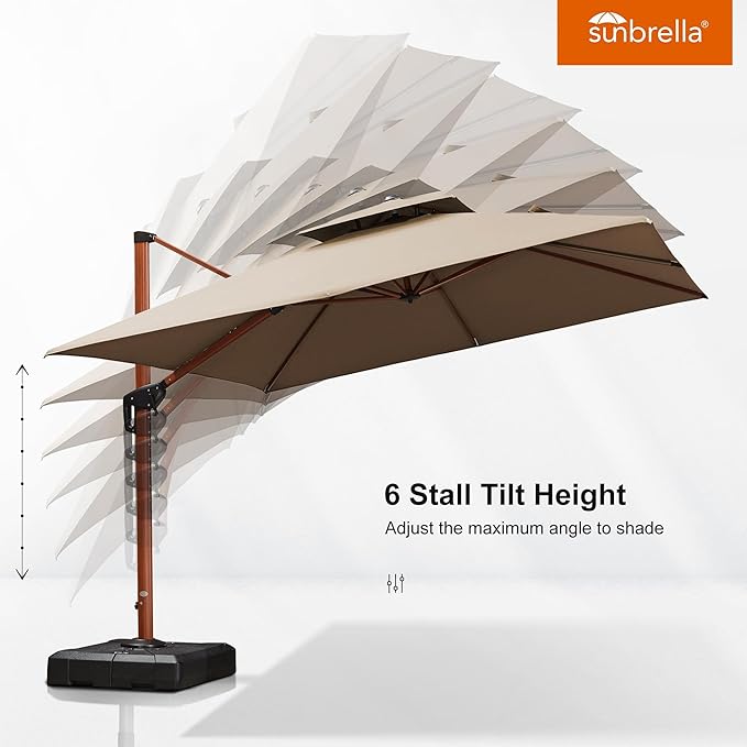 PURPLE LEAF 9' X 12' Patio Large Cantilever Umbrella Outdoor Round Wood Umbrellas Offset Umbrella Heavy Duty Sun Umbrellas for Garden Deck Pool, Deep Beige