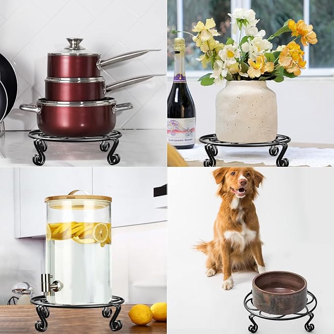 Yimobra 4 Pack Plant Stand for Flower Pot Heavy Duty Potted Holder Indoor Outdoor Metal Rustproof Iron Garden Container Round Supports Rack for Planter (4PC Black 9.4 x 2 IN)