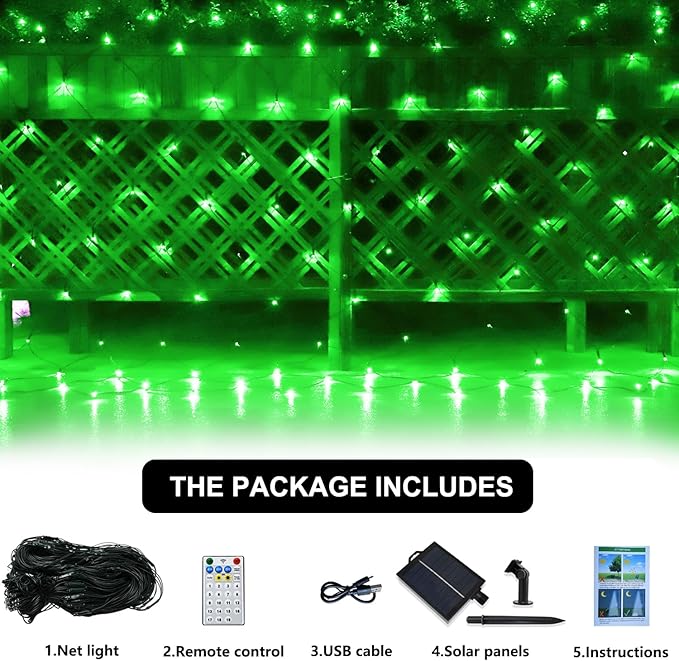 Solar Net Lights Outdoor Mesh Lights Christmas Decorations, 200LED String Tree Wrap Waterproof 19 Modes for Bushes, Fence,Garden, Shrubs,Trunk, Halloween,Xmas Decor (Green, 9.8ft x 6.6ft)