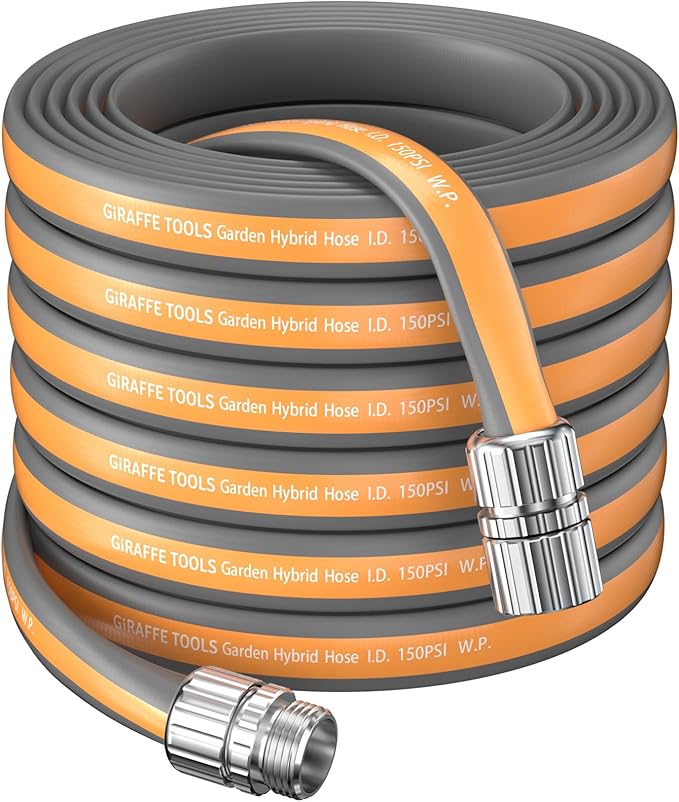Giraffe Tools Garden Hose 100FT, 5/8" Lightweight Lay Flat Water Hose, Custom Length, Flexible, Leakproof Hybrid Hose Pipe with Male to Female Fitting