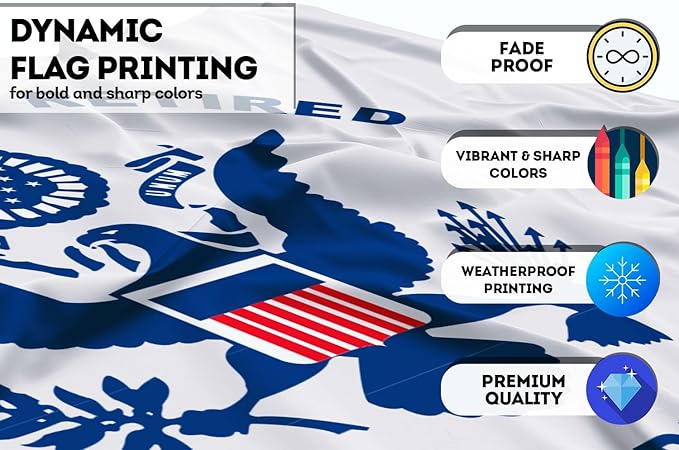 AGAS Coast Guard USCG Retired Flag 5x8 Ft - Printed 200 Denier Nylon - Double Stitched Edges Canvas Header Brass Grommets - Outdoor Large USA Coast Guard Retired Flag