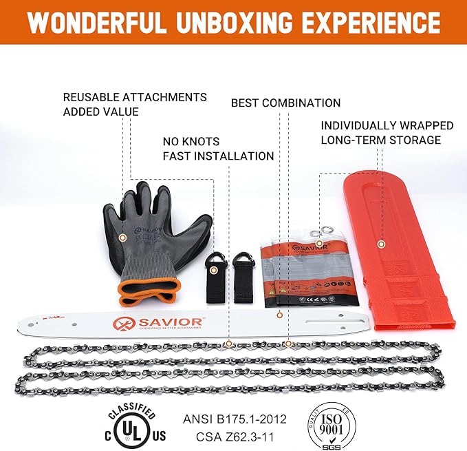 Savior 16 Inch Chainsaw Bar with Chain Combo for 3/8" LP 56 Drive Links .050" Gauge S56 Fits Craftsman, Poulan, Ryobi, Echo, Greenworks and More, Replacement Bar 27857 160SDEA041(Chain*2+Bar*1)