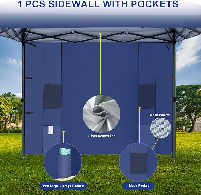 KAMPKEEPER 10x10 Easy Pop Up Canopy Tent with Sidewalls, Instant Outdoor Shade Shelter with Removable 10FT Sun Walls, Quick Setup Waterproof and UV-Resistant for Patio (Navy Blue, 1 sidewall)