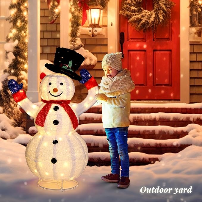 Outvita Outdoor Christmas Decorations 4ft Electric Snowman with Motor & 120 LED Lights, Lighted White Foldable Pop-up Snowman for Xmas Indoor and Outdoor Lawn Garden Yard Holiday Decor