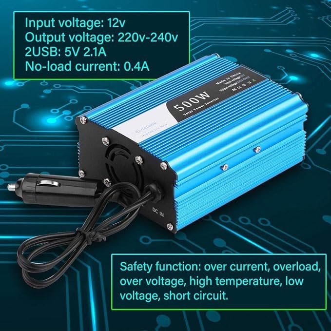 Keenso Power Inverter 500W DC 12V to AC 220V-240V Peak 600W Car Converter Dual USB Charger Adapter Vehicle Inverter Popular