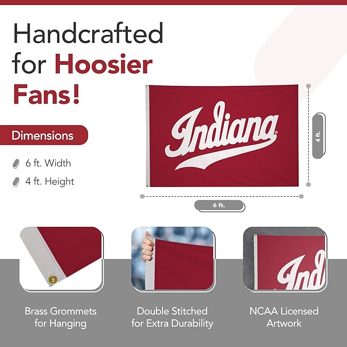 Indiana Hoosiers College Sports Printed Flag - NCAA Licensed - Nylon - School Banner (White, Red) (4' x 6')