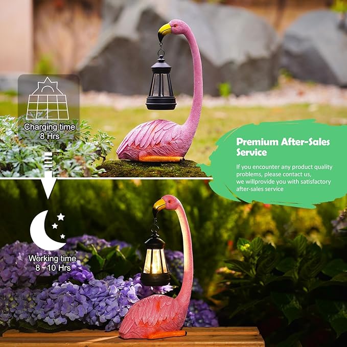 Flamingo Statues for Garden Decor: Outdoor Figurines Sculpture with Lantern for Lawn Patio Yard Balcony - Gifts for Mom Grandma
