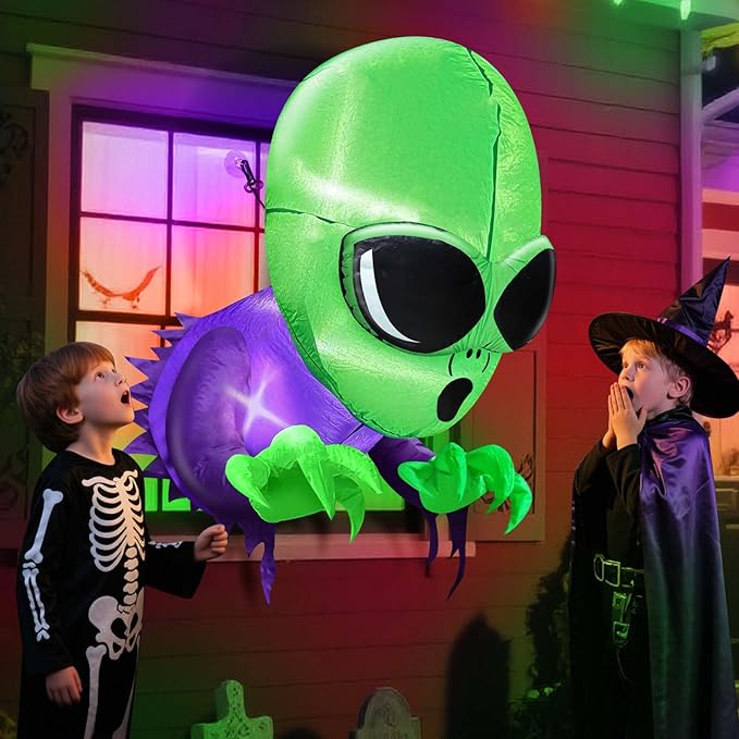 TURNMEON 4 Ft Halloween Inflatables Outdoor Decorations Alien Broke Out from Window with Built-in LED Blow Up Inflatable for Scary Halloween Decoration Party Home Indoor Outside Yard Garden Lawn Decor