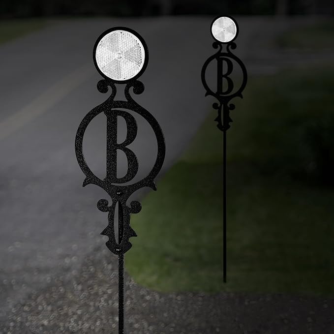 Touch of Class Pathways Reflective Driveway Marker Stake Set of Two for Outdoor Use | Custom Monogram Initial Design | Personalized Tall Reflector Set of 2 | Black Durable Finish