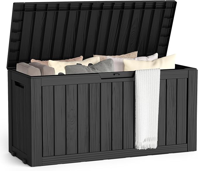Outdoor Storage Box, Deck Box Waterproof 72 Gallon, Resin Outside Storage, Storage Bin for Package Delivery, Patio Furniture Cushion, Pool Accessories, Weatherproof and UV Resistant, Black