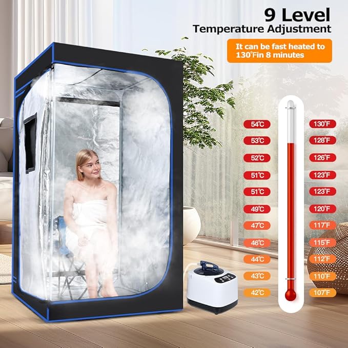 Panana Portable Steam Sauna, Full Size Full Body Home Sauna Box, Foldable Sauna Tent with 1000W 3L Steamer, Remote Control, Folding Chair, 9 Levels
