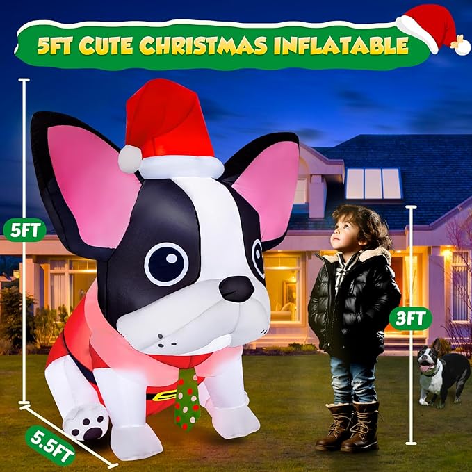 5FT Christmas Inflatables Decorations Outdoor Built-in Bright LEDs, Cute Christmas Blow Up Yard Decorations with Xmas Hat Blowup Clearance Decor for Indoor Holiday Party