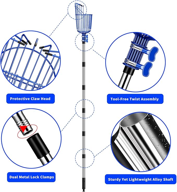 Fruit Picker Pole with Basket Segmented Fruit Picker Pole Tool for Apple Avocado Cherry Lemon Mango Orange Peach Picking(40-130")