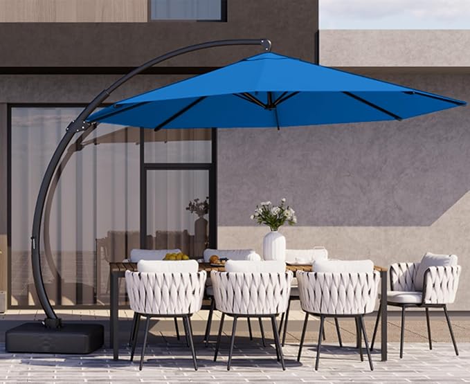 Kingdura 11ft Offset Cantilever Patio Umbrella with Base Included, Large Round Aluminum Outdoor Umbrella, 360° Rotation & Infinite Tilt, Heavy Duty Frame for Deck Pool Backyard, Royal blue