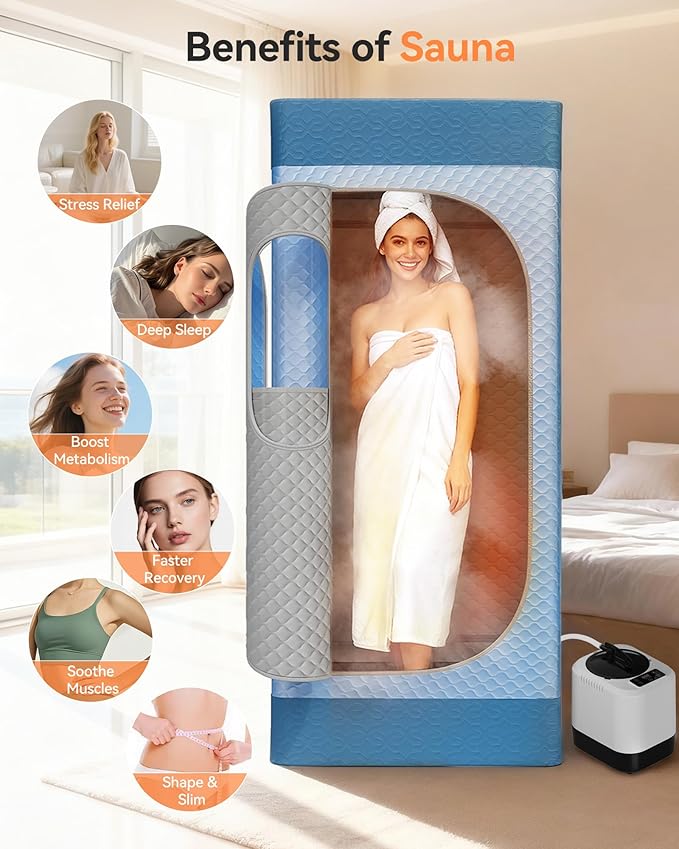 Sauna Box, Upgraded Portable Sauna for Home 5-Layer Waterproof, 3L 1200W Steamer, 9 Levels, Dual YKK Zippers, Big Folding Chair, 99 Mins Timer, Remote Control, Steam Sauna Room Personal Saunas Tent