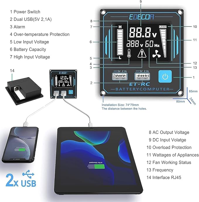 EDECOA 3500W Pure Sine Wave Inverter DC 12V to 120V 110V AC Power Converter for Car RV Motorhome with LCD Remote and AC Terminal Block (3500W/12V V3.1 (ET-RC Remote))