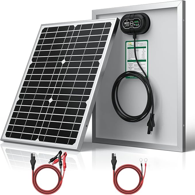 SUNER POWER 12V 20W Solar Battery Charger Maintainer PRO, Built-in UltraSmart MPPT Charge Controller, Waterproof 20 Watt Solar Panel Charging Kit for 12Volt AGM, Deep Cycle, Lead-Acid, Lifepo4 Battery