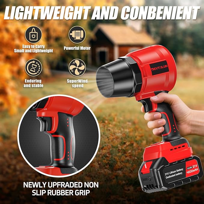 2025 Upgraded Cordless Leaf Blower with Extended Nozzle,600000RPM Turbo Jet Blower, Electric Small Blower with 2x4.0Ah Batteries,Lightweight Handheld Leaf Blower for Patio,Leaves,Snow,Car Cleaning