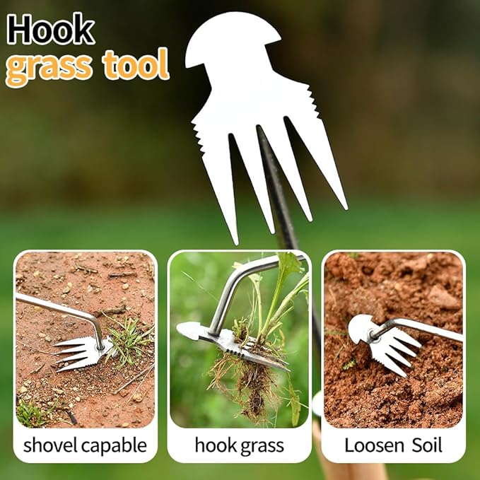 Weed Puller Tool，2025 New Garden Weeder Tool Stainless Steel Hand Weeder Tool,4 Teethes Dual Purpose Weed Remover Tool Weeding Tools for Gardening (Rubber Handle)