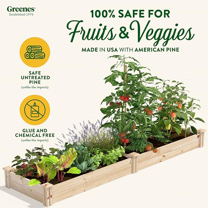 Greenes Fence Original Pine Raised Garden Bed, 2' x 8' x 7" - Made in USA with American Pine
