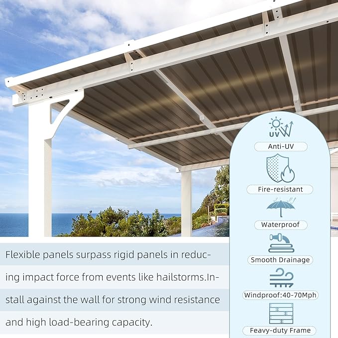 AECOJOY 16' x 8' White Gazebo Outdoor Pergola for Patio, Hard Top Lean to 8x16 Gazebo Shelter Pergolas and Gazebos Clearance with Roof, Large Wall-Mounted Heavy Duty Awnings for Patio
