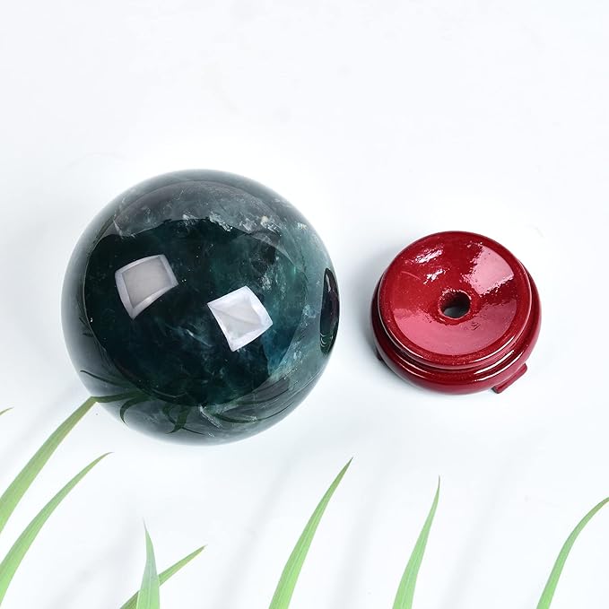 JIC Gem Large Healing Crystal Ball - Green Fluorite Sphere with Stand - Home Decoration (110-120mm)