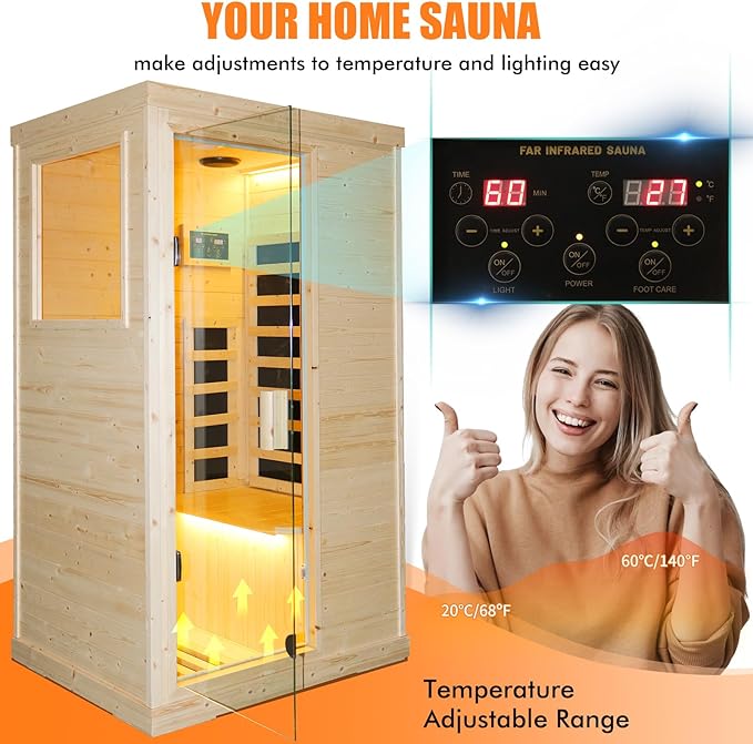Far Infrared Wooden Sauna Room Home Saunas Spa Dry Saunas Single Person Spa Finland Spruce Wood fit for 7ft Person
