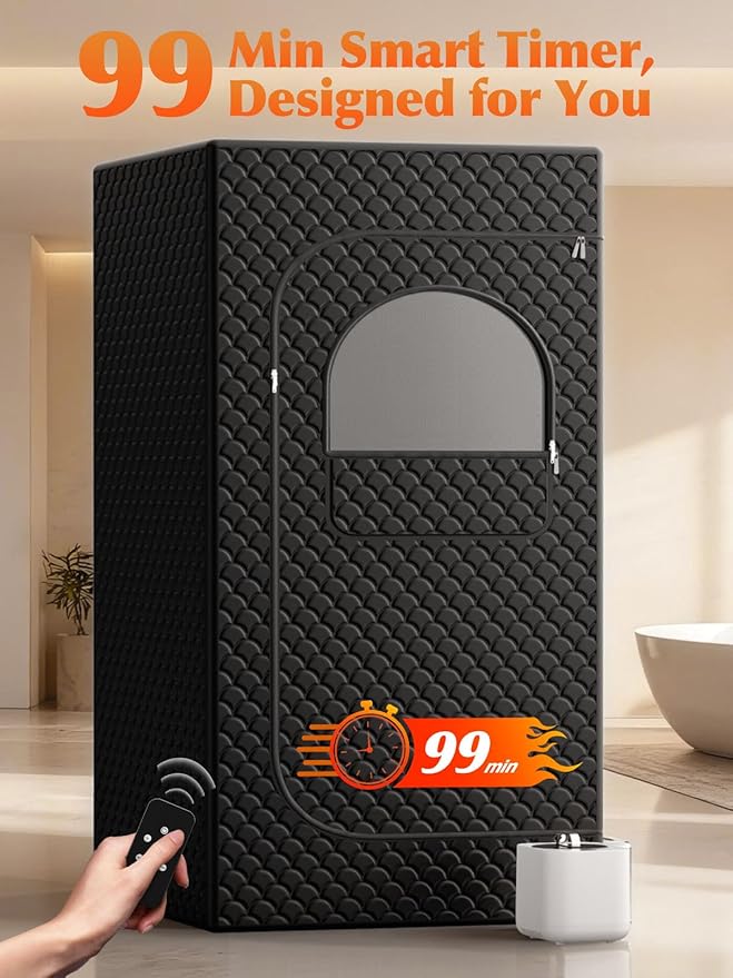 Portable Sauna Box for Home, Personal SPA Steam Sauna with 10 Min Fast Heating & 9 Levels Heat, Warm Sauna Tent with 3L/1200W Steamer, Folding Chair, Remote Control for Body Relaxation,32" x 32" x 71"