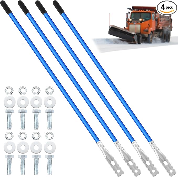 Lasnten 4 Pcs 27 Inch Snow Plow Blade Markers Guide Kit Steel Wire Inside Bolt on Bumper Guides High Visibility Easy Installation for ATV Snowplows(Blue)
