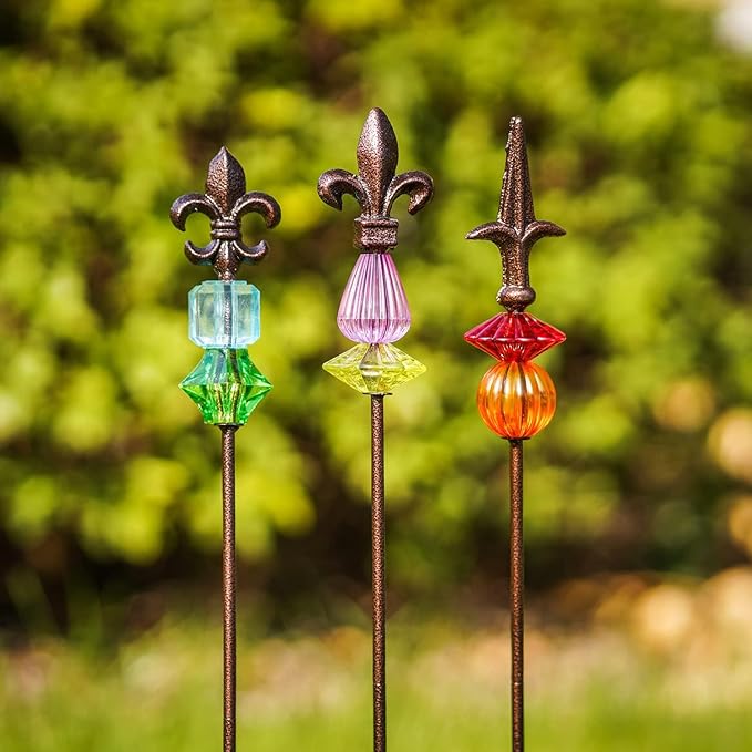 Garden Stake Outdoor Metal Garden Stake Plant Pick Cute Metal Stick Art Ornament Decor for Lawn Yard Patio,3PCS, 25" H Magic Wand