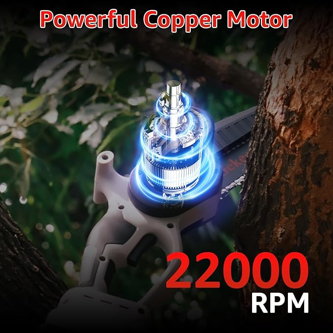 2-in-1 Electric Pole Saw for Tree Trimming, 6 Inch Cordless Mini Chainsaw with Max 15 FT Extension Pole, Battery Powered Pole Chainsaw with 2PCS 4.0 Ah Batteries, Adjustable Head for Gradening
