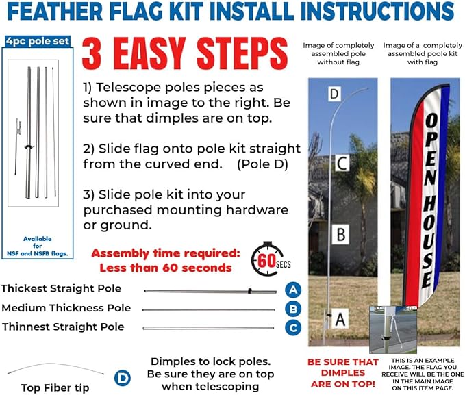 FFN 3-Pack of Open House Feather Banner Flag Kits, Includes Flag Poles, Ground Stakes, and Travel Bags, 15ft Large Outdoor Signs for Real Estate Agents