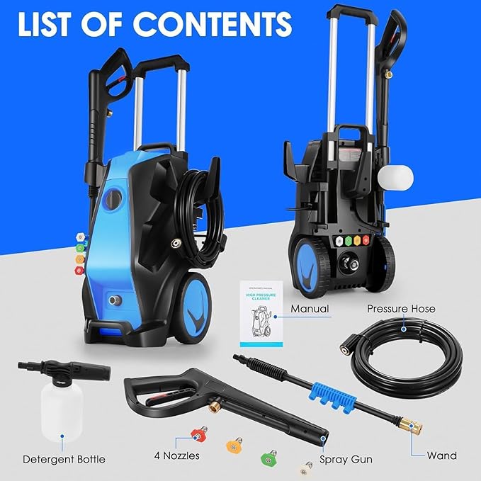 5000 PSI 4.0 GPM Heavy Duty Power Cleaner with Foam Cannon, 4 Nozzle Tips,33FT Hose and Soap Bottle for Home/Cars/Driveways/Patios/Decks/Fences(Blue)
