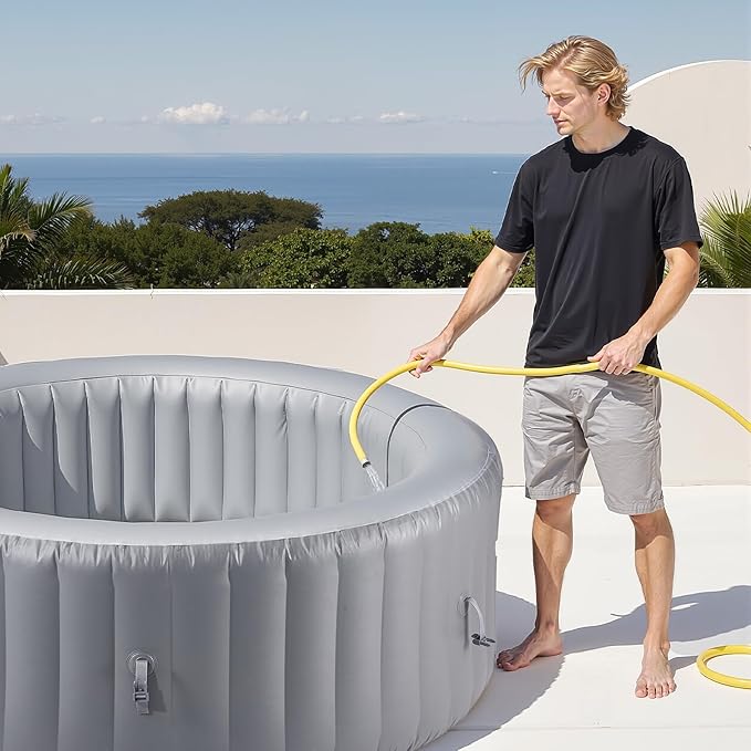 VEVOR Inflatable Hot Tub, 2 to 4 Person Capacity, 70.9 x 26 in Round Portable Outdoor Spa, with 110 Soothing Jets, Filter, Cover and Mat, Multi-Function Control Panel, PVC Outdoor Hot Tub, Grey