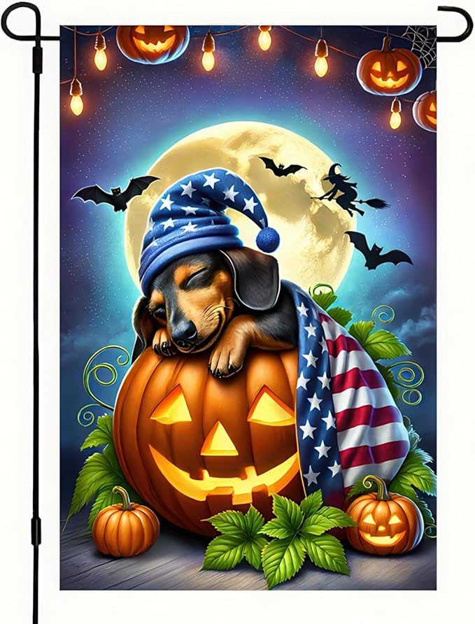 Patriotic American Flag Dachshund Dog 4th Of July Flowers Garden Flag 12x18 Inch Double Sided Vertical Decoration Yard Small Flag For Outside Holiday Seasonal Outdoor