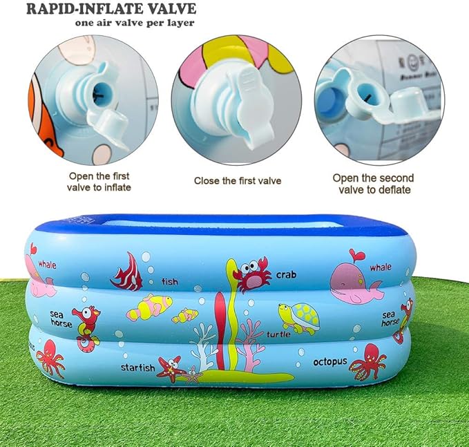Inflatable Kiddie Pool, 51" x 33" x 21" Higher Kids Swimming Pool for Indoor or Outdoor, Ocean World Inflatable Bathtub with Inflatable Soft Floor, Ball Pit Pool