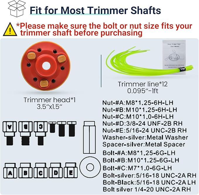 Universal Weed Eater Head, Easy Load String Trimmer Head Replacement Weed Wacker Head for Echo, Ego, Dewalt, Stihl, and Husqvarna, Includes 12pcs 1FT-0.095" Trimmer Line