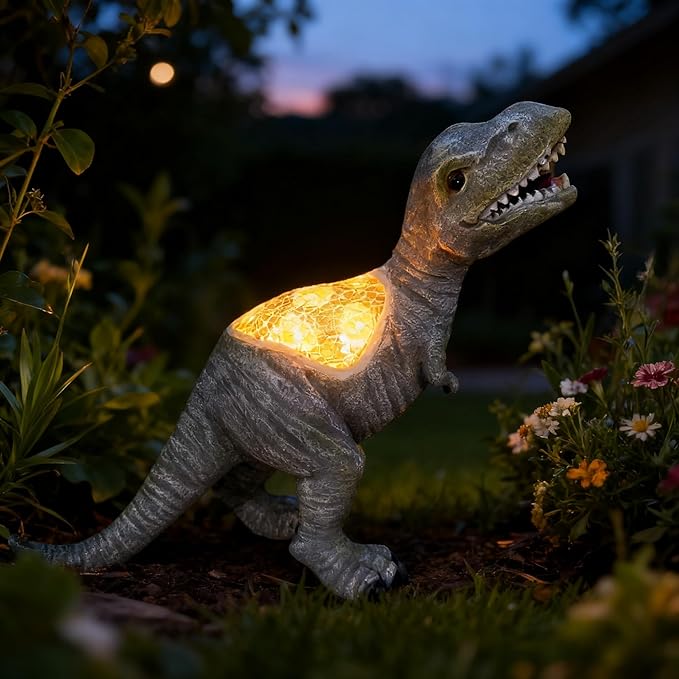 Dinosaur Garden Statue Outdoor Decoration - Weather Resistant Resin Dinosaur Sculpture, Hand-Painted Retro Design, Perfect for courtyards, porches, Fish Tanks