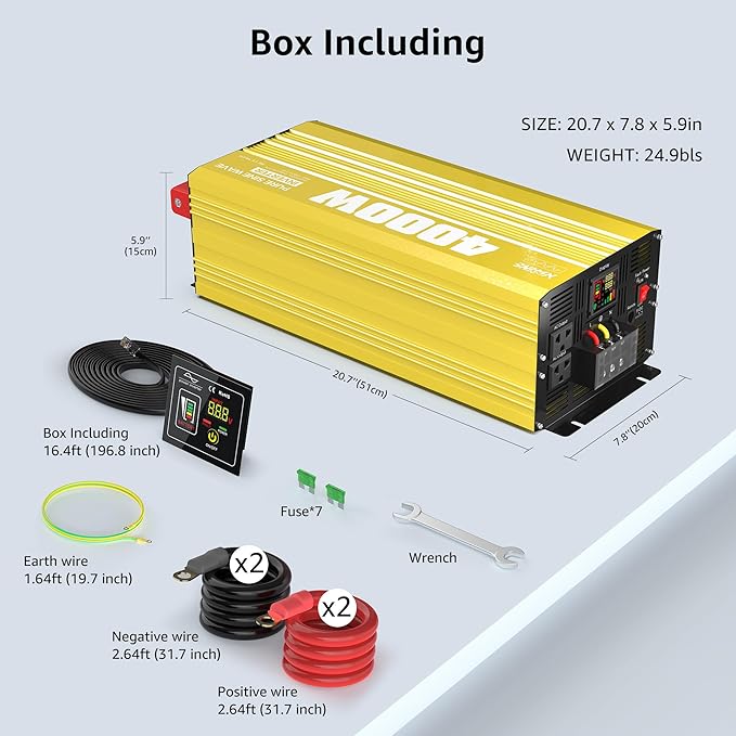 XWJNE 4000W Pure Sine Wave Power Inverter 12V DC to 120V AC Converter with LED Display and Remote Controller for Home, RV, Truck, Off-Grid Solar Power