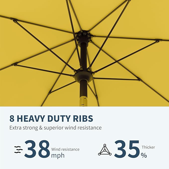 PatioKingdom Auto-Tilt 9FT Patio Umbrella Outdoor with 8 Sturdy Fiberglass Ribs,Market Table Umbrella for Pool,Backyard,Deck and Garden