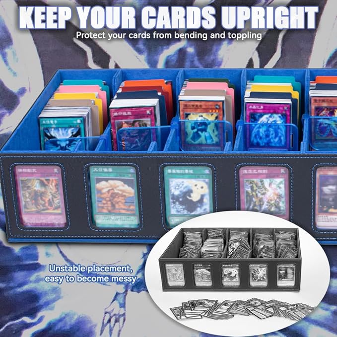 5-Row 3900+ Trading Card Storage Box for MTG, Card Deck Box with Snap-fit Design, 5 Card Sleeves, 10 Stoppers, 80 Dividers and 1 Dice Tray (Black-Blue)