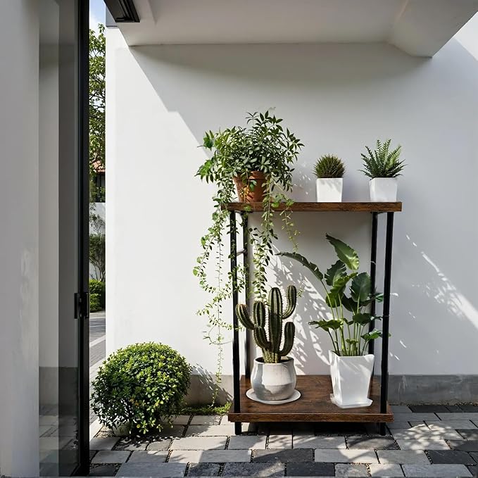 2 Tier Metal Sturdy Heavy Plant Stand, Narrow Plant Stand Indoor and Outdoor L19.68 x W11.81 x H27.55 inch， Capacity & Heavy Duty Construction
