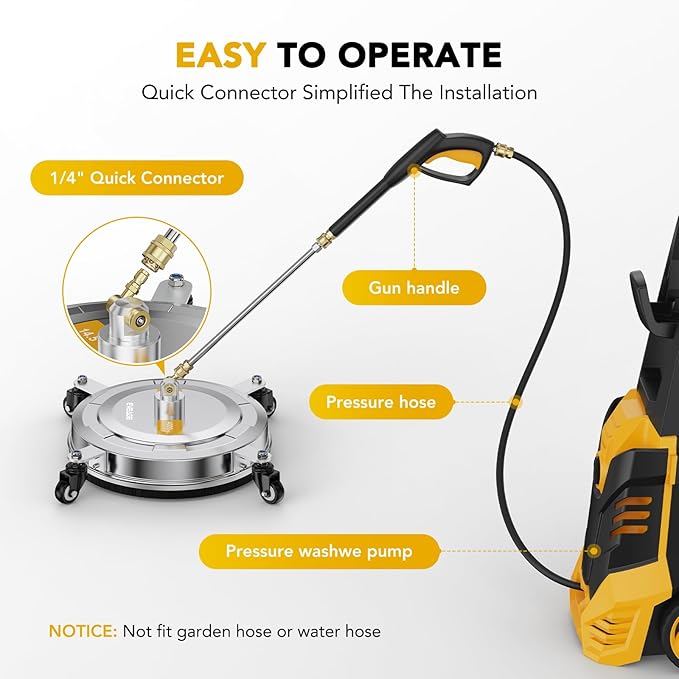 EVEAGE 14.5" Pressure Washer Surface Cleaner E006, Upgraded Stainless Steel Pressure Washer Accessories 4 Weels & 1/4" Quick Connector, 4,000 PSI Power Washer for Driveways Sidewalks Patios Cleaning