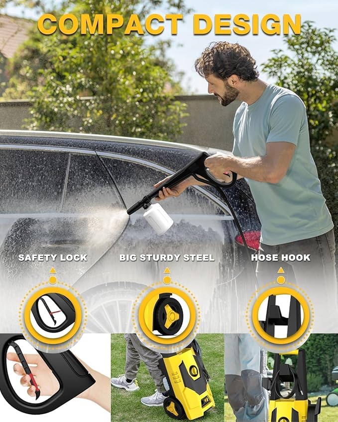 AgiiMan Pressure Washer, Power Washer with 35FT Power Cord, 20FT Hose, High Pressure Washer Cleaning for Cars, Patios, Driveways, Fences