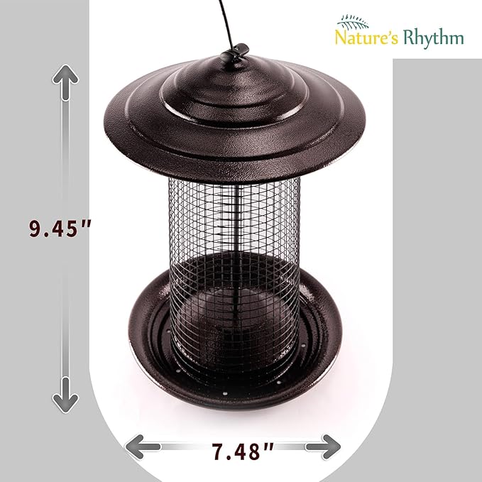 Nature's Rhythm Metal Mesh Bird Feeder, Cylindrical Feeder with Dome Lid, Holds 2.5lb of Seed, Suitable for Multiple Seeds and Birds