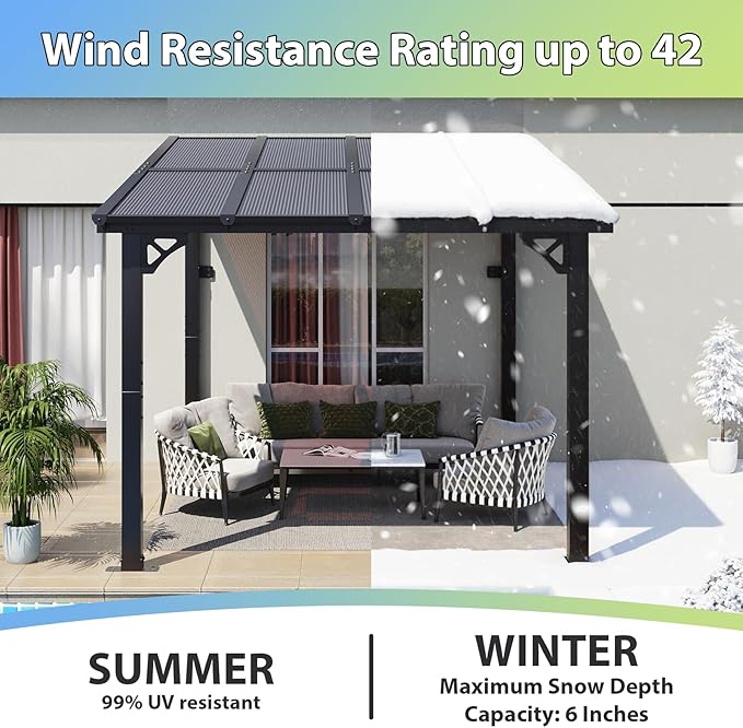 Aoxun 8'x10' Gazebo for Patio, Premium Pergola with Sloped Roof, Large Wall-Mounted Heavy Duty Awnings, for Backyard, Patio, Deck and More (Gray Polycarbonate Panel)